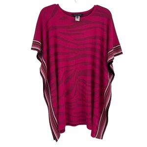 Ming Wang Womens Poncho Sweater Top One Size OS Pink Black Animal Print